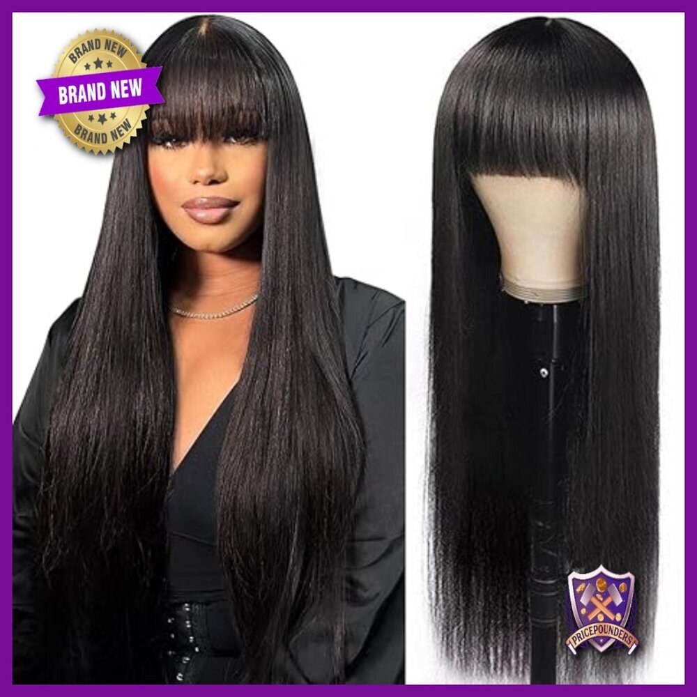 250 Density HD Lace Front Wig with Bangs, Glueless Brazilian Human Hair 22 Inch